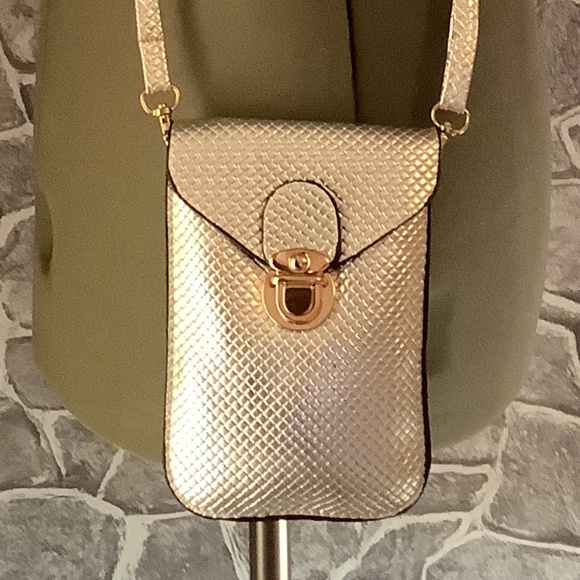 Silver Metallic Faux Leather Tuck-Lock Accordian Crossbody Bag